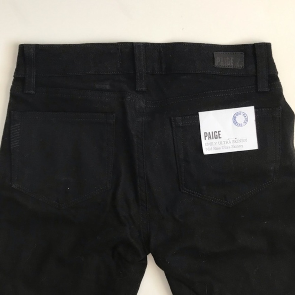 NWT Paige Emily Ultra Skinny Black Cream Appliqué Jeans Size 25 - Picture 6 of 10